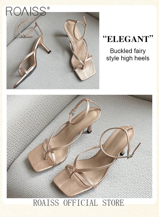 Women Square Toe Slingback High Heels Ankle Strap Design to Enhance Ankle Appearance Stable and Easy Wear Toe Clip High Heels for Women Sleek and Elegant Stiletto Heel Perfect for Evening Events