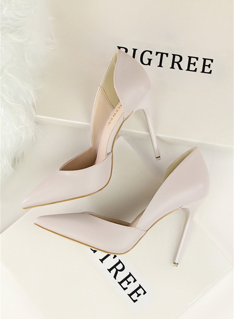 10.5cm Fashion Simple Slimming Women's Shoes Slim Heels Super High Shallow Mouth Pointed Hollowed Out Single Shoes Grey