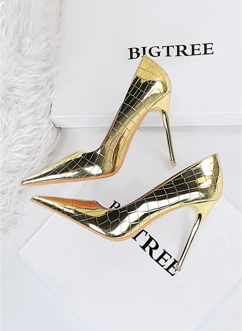 10.5cm Fashion Simple Slim Heels High Heels Bright Surface Patent Leather Shallow Mouth Pointed Women's Heels