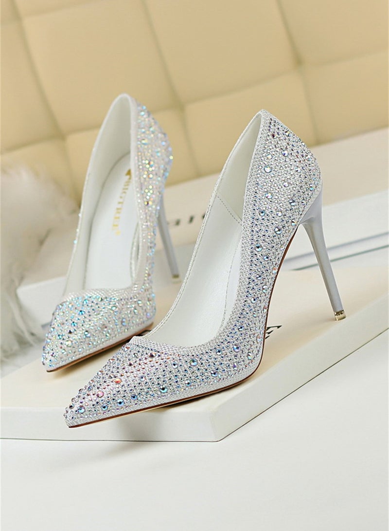 10cm Fashion Party Women's Shoes Slim Heel Shallow Mouth Pointed Thin Rhinestone Color Diamond High Heel Shoes