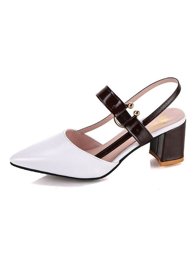 New Pattern Coarse Heel Sandals White/Brown