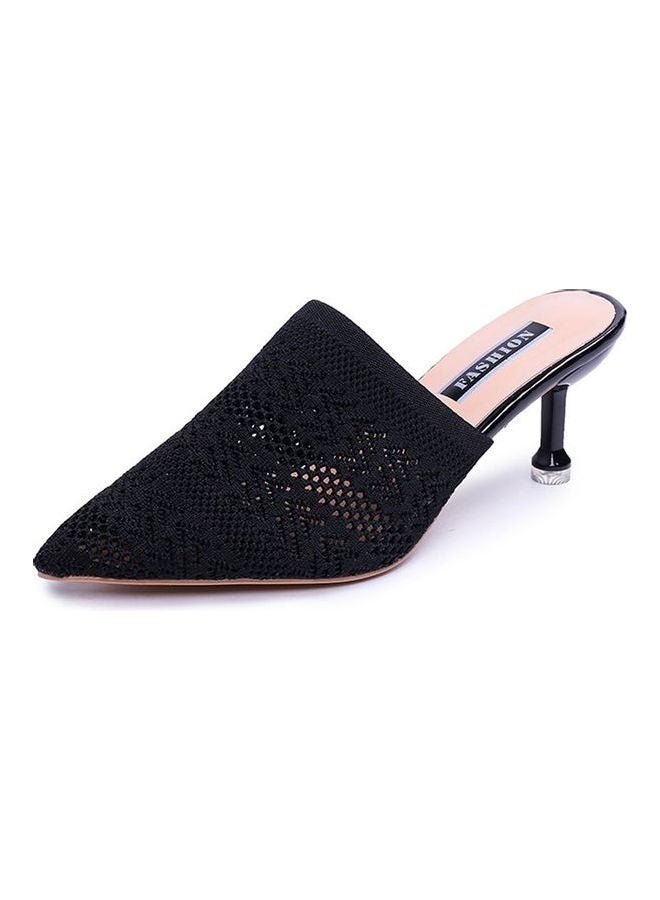 Fashionable Knitted Solid High Heels Sandals Black