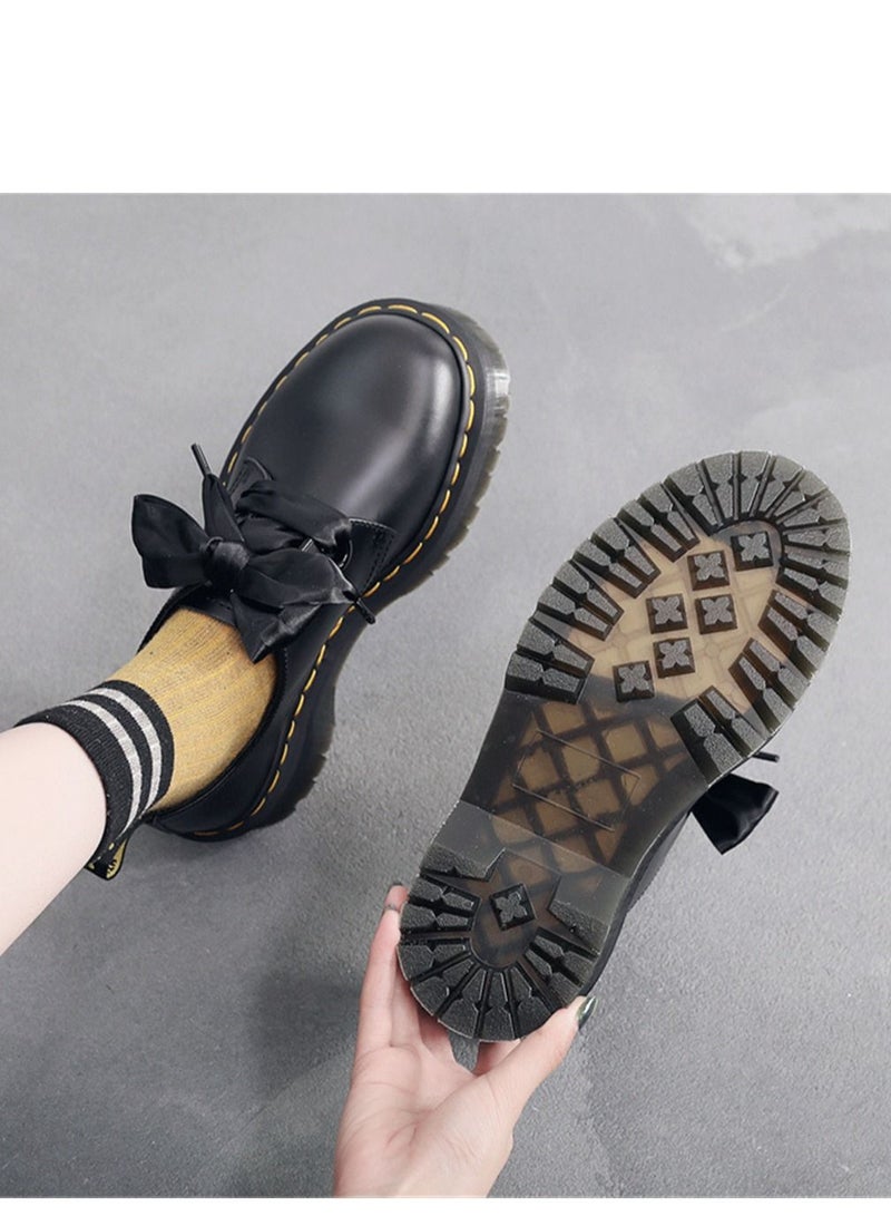 Genuine Leather Women's Low Top Muffin Sole Shoes Black