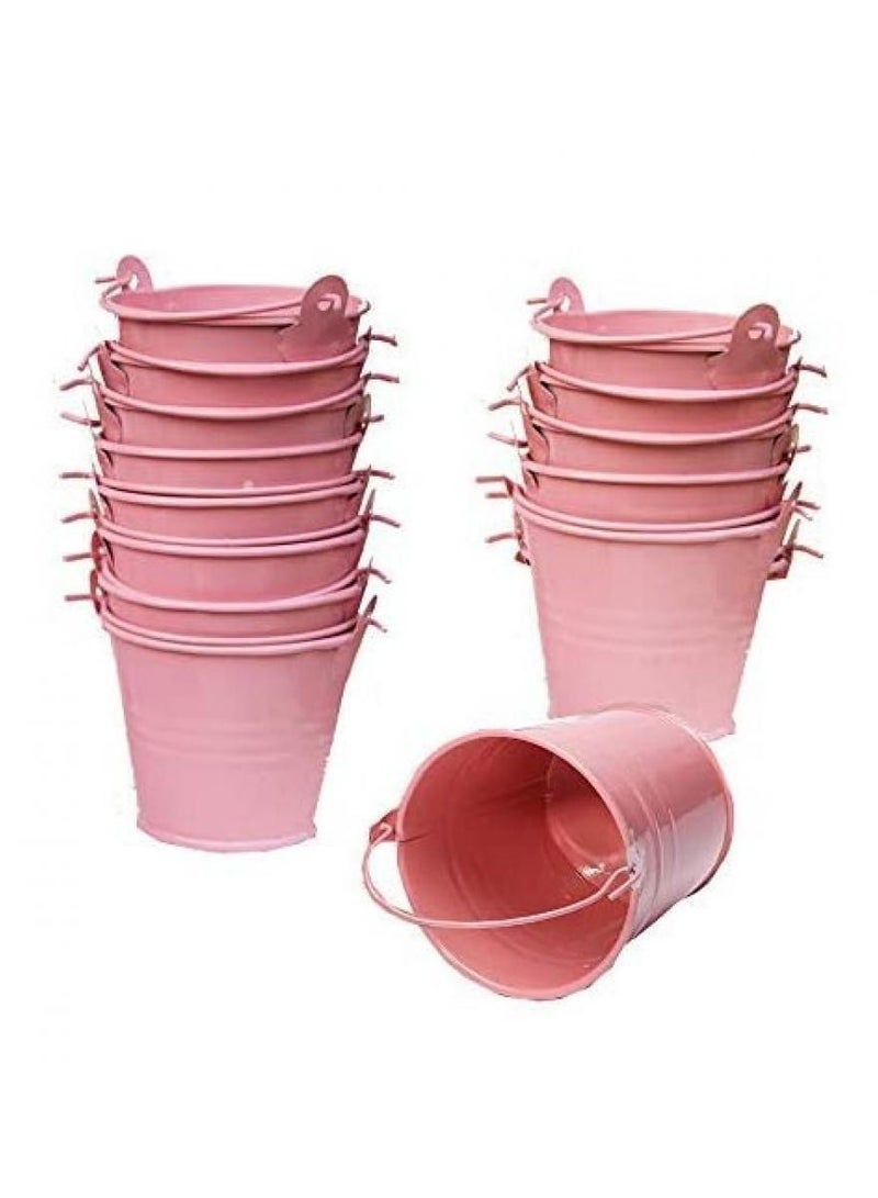 Multipurpose 30 Pack Pink Mini Metal Bucket Tin With Sheer Bag Candy Box Buckets Souvenirs Gift Pails for Wedding Favor Party Favor Baby Shower Favor