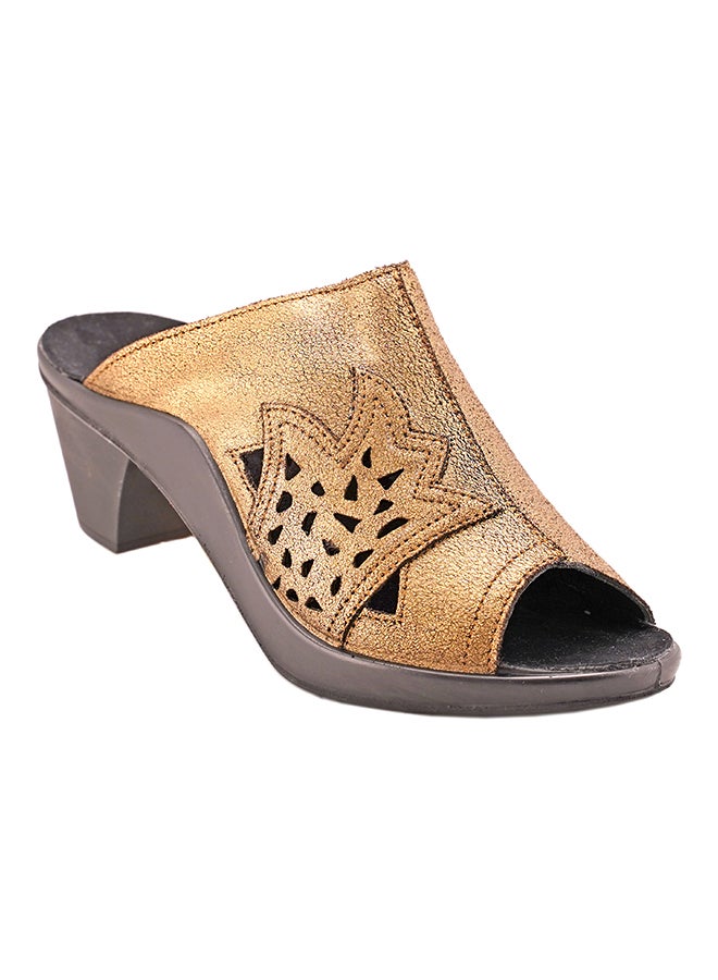 117-302 Laser Cut Peep Toe Mules Gold