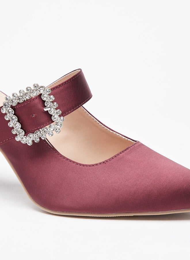 Women's Embellished Slip-On Mules with Cone Heels