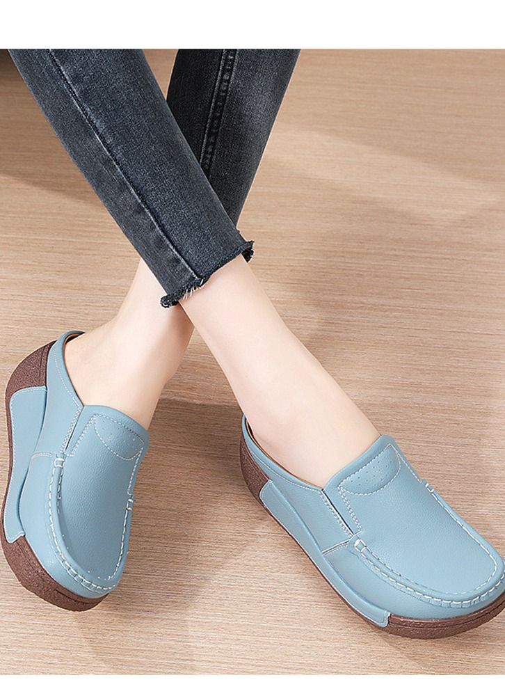 Fashion Versatile Thick Sole Baotou Slippers 5CM Blue