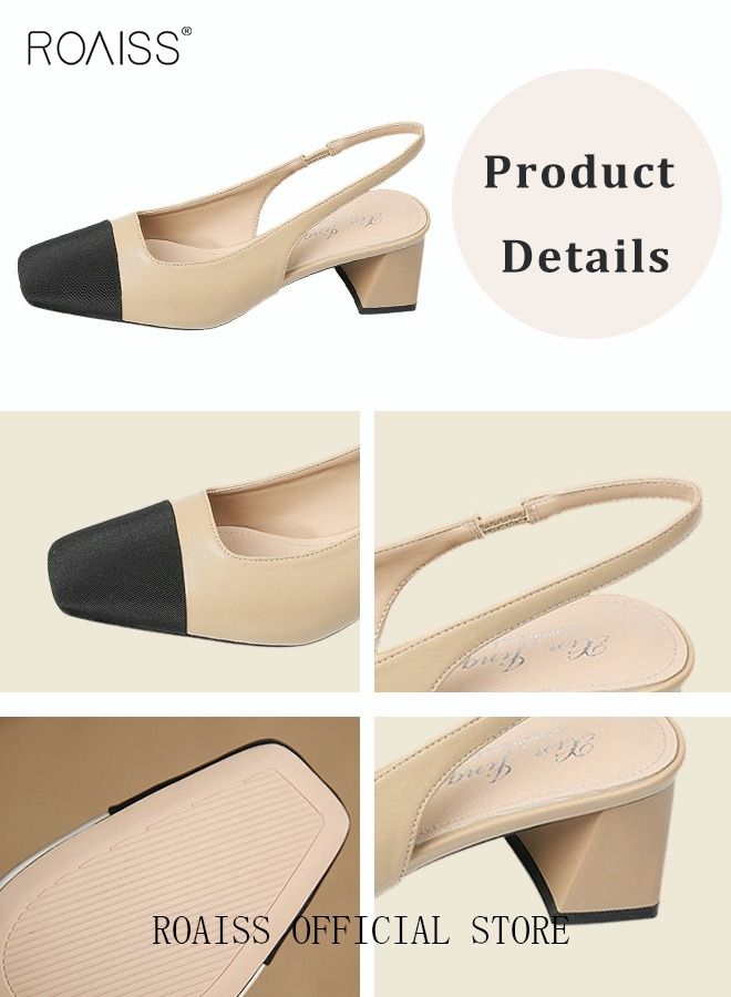 Womens Slingback Pumps Pointed Toe Low Heel Women's Stiletto High Heels French Sandals Women Chunky Low Heel Pumps