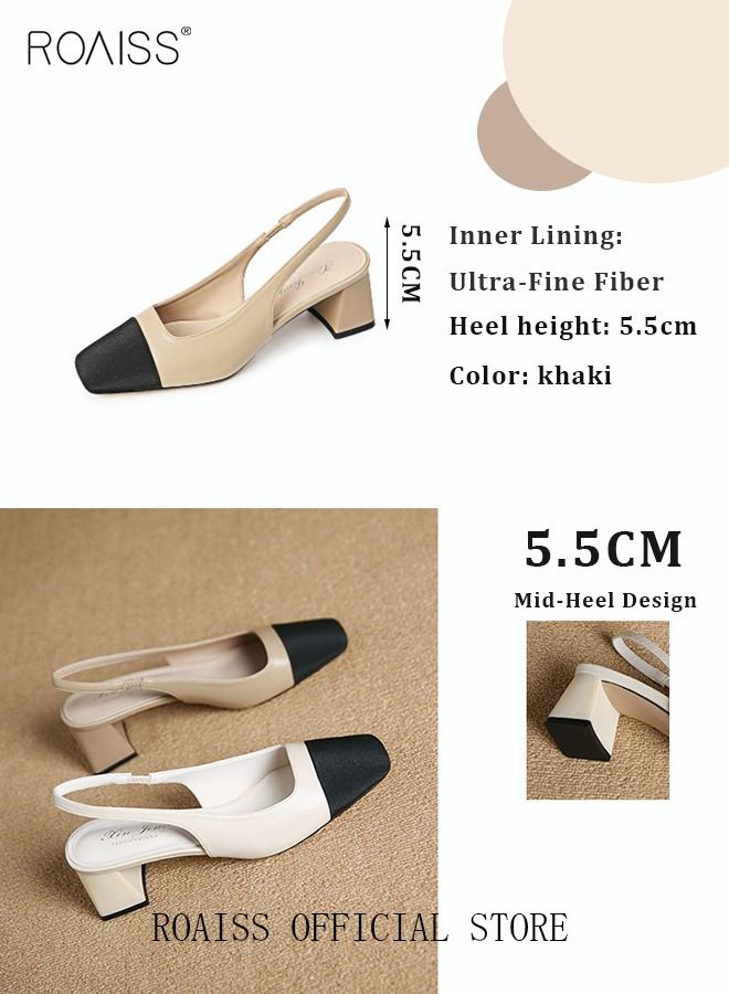 Womens Slingback Pumps Pointed Toe Low Heel Women's Stiletto High Heels French Sandals Women Chunky Low Heel Pumps