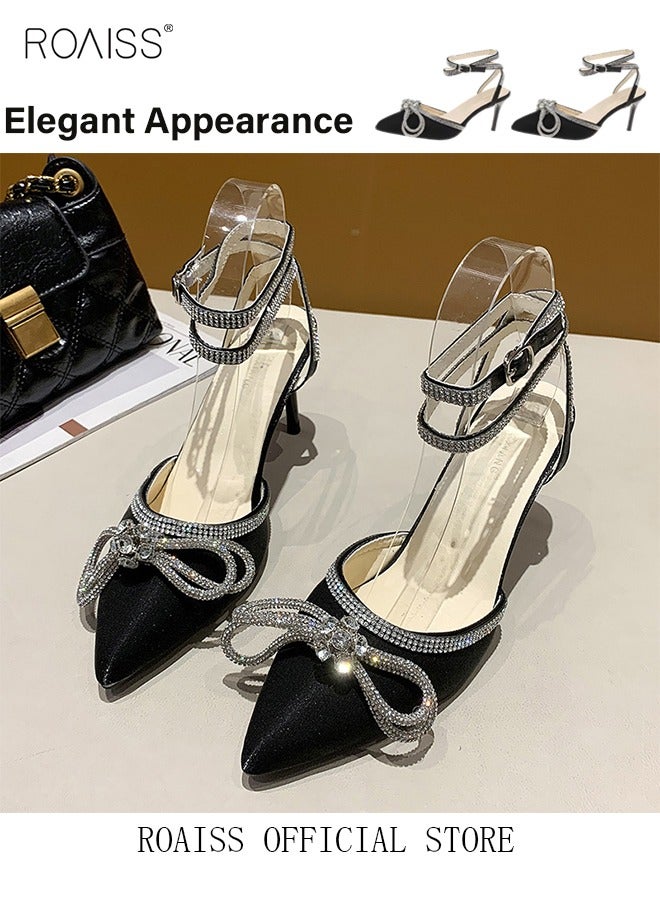 New Rhinestone Stiletto Pumps Women's Crystal Diamond High Heels Party Slipper Butterfly Shoes for Lady Pointed Toe Prom Shoes Sandals