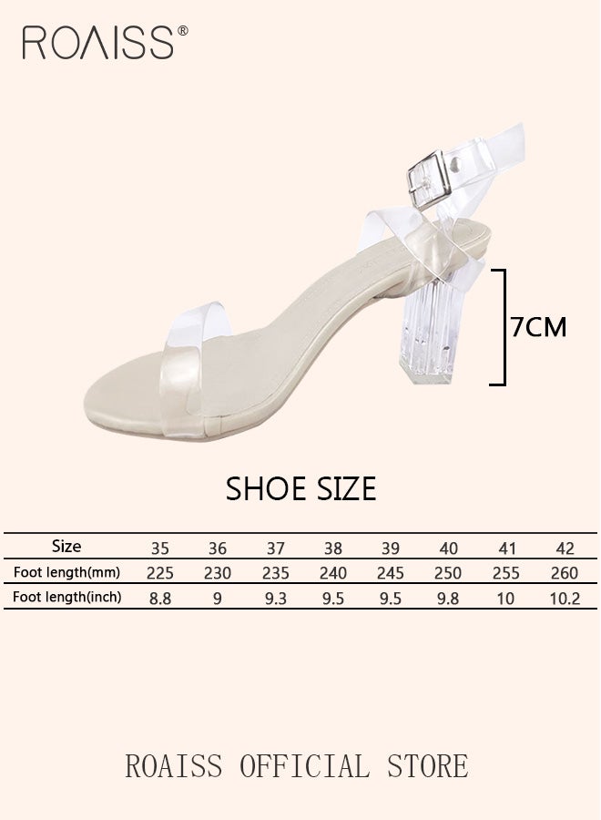 Women Transparent Strappy High Heels Women Thick Heel Sandals Women Buckle High Heels