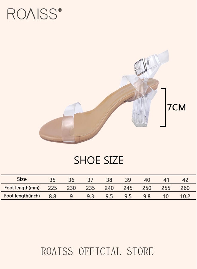 Women Transparent Strappy High Heels Women Thick Heel Sandals Women Buckle High Heels