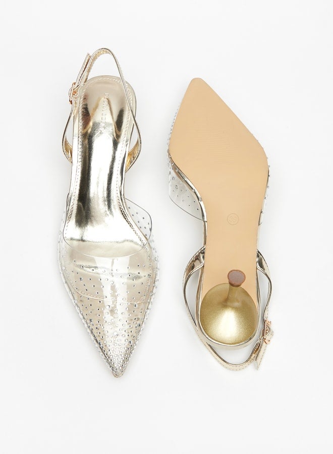 Womens Embellished Pumps with Flared Heels and Buckle Closure  Ramadan Collection
