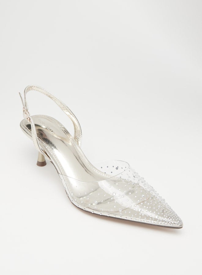 Womens Embellished Pumps with Flared Heels and Buckle Closure  Ramadan Collection