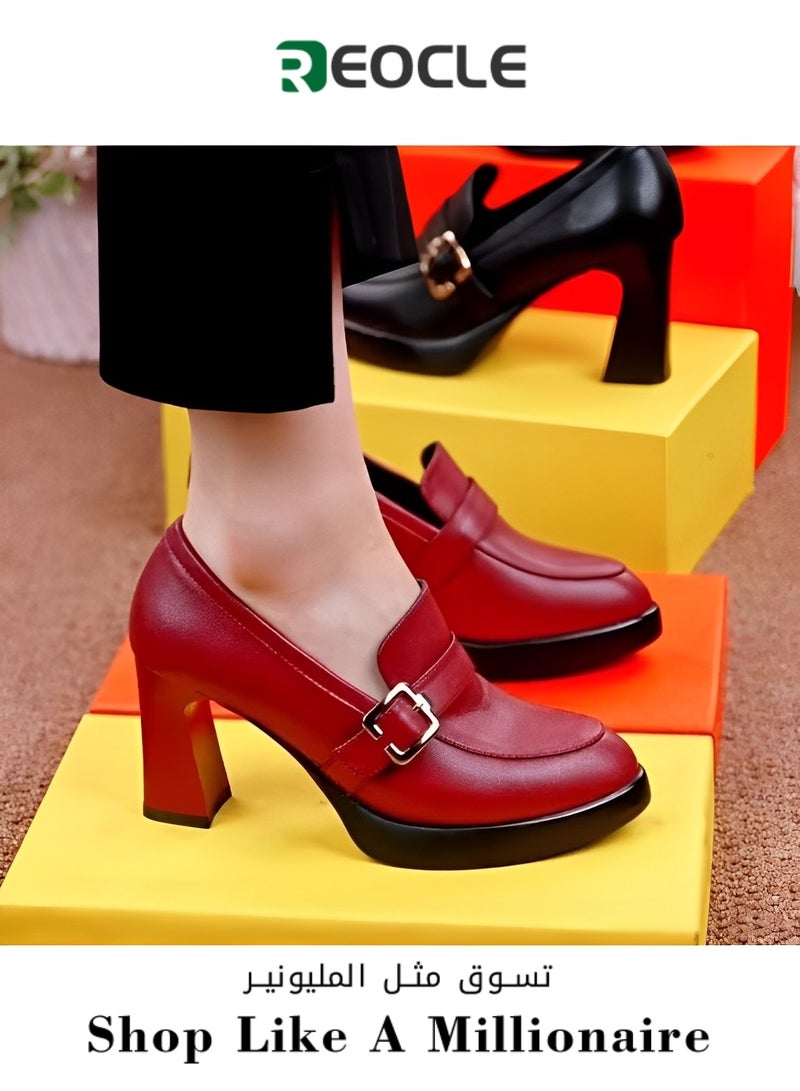 Women's Chunky Closed Toe High Block Heels Work Pumps Comfortable Round Toe Dress Wedding Shoes Platform Pump