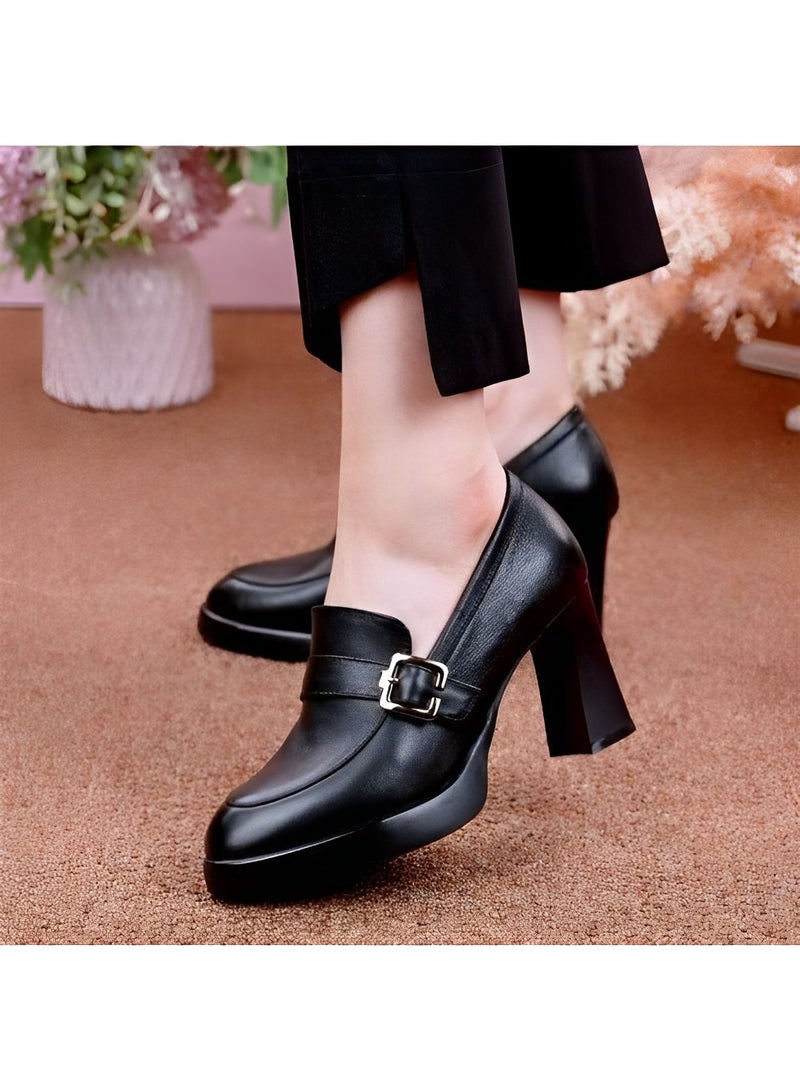 Women's Chunky Closed Toe High Block Heels Work Pumps Comfortable Round Toe Dress Wedding Shoes Platform Pump