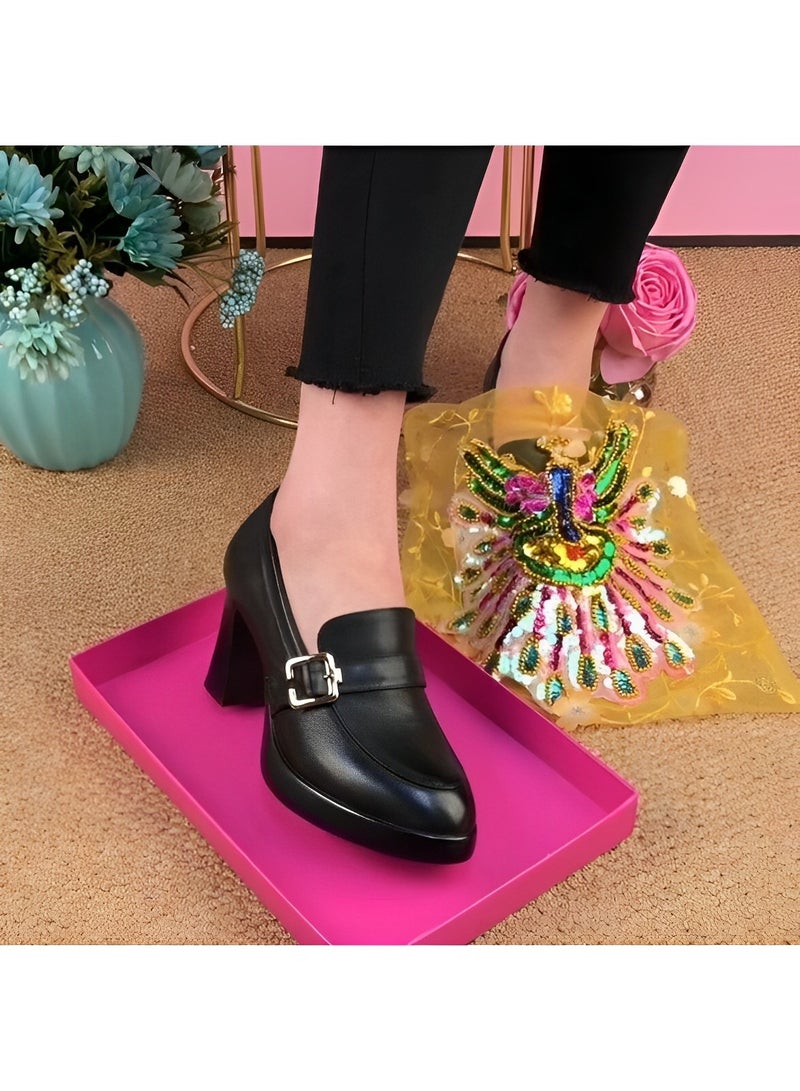 Women's Chunky Closed Toe High Block Heels Work Pumps Comfortable Round Toe Dress Wedding Shoes Platform Pump
