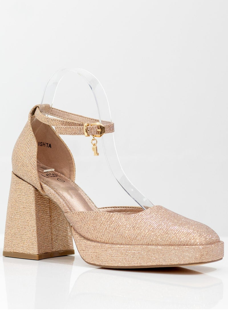 Ishta shimmer open waist 9cm platform heel champagne