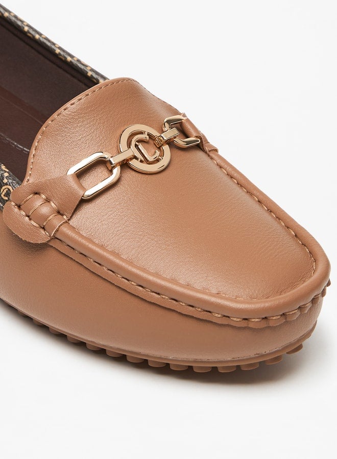 Women's Metal Accent Slip-On Loafers with Wedge Heels