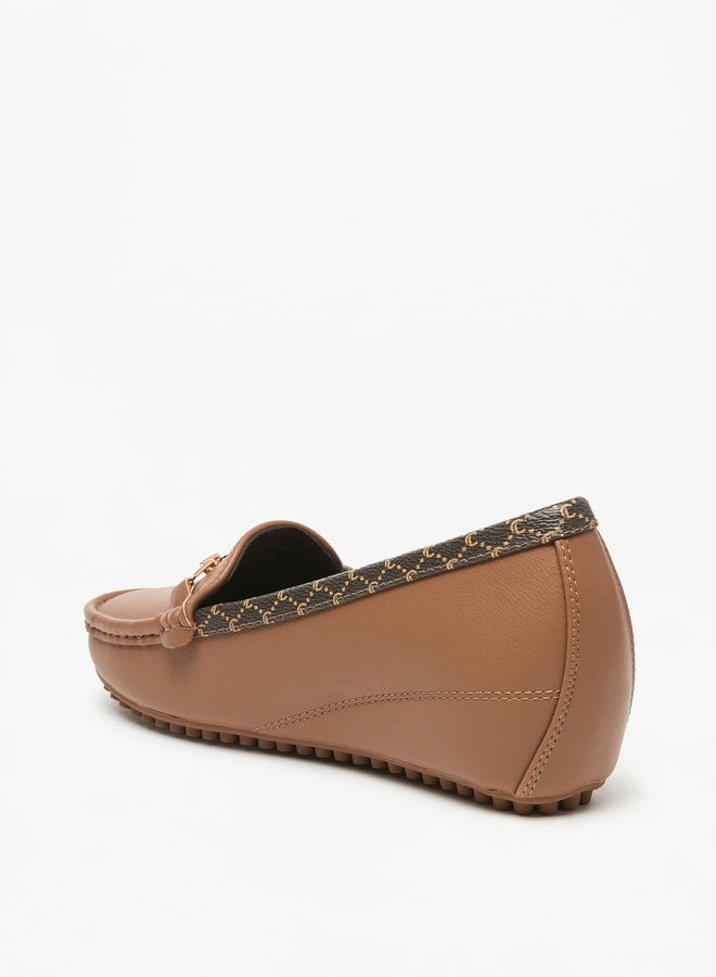Women's Metal Accent Slip-On Loafers with Wedge Heels