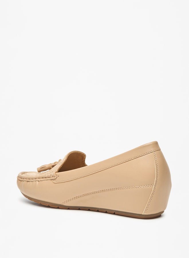 Women's Textured Slip-On Loafers with Wedge Heels