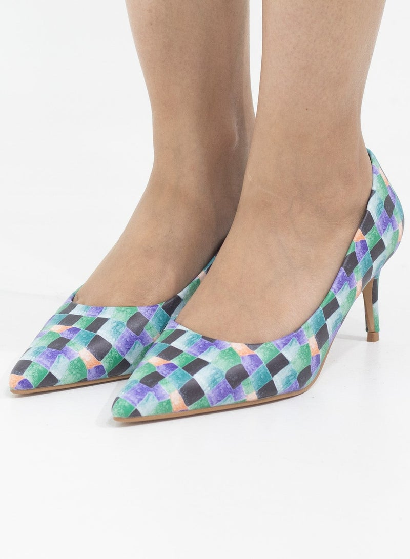 Banu 7cm heel multi colored pointy court blue