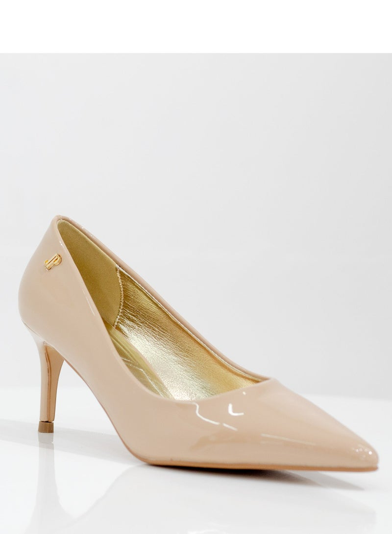 Bavisha 7cm heel pointy pat court nude
