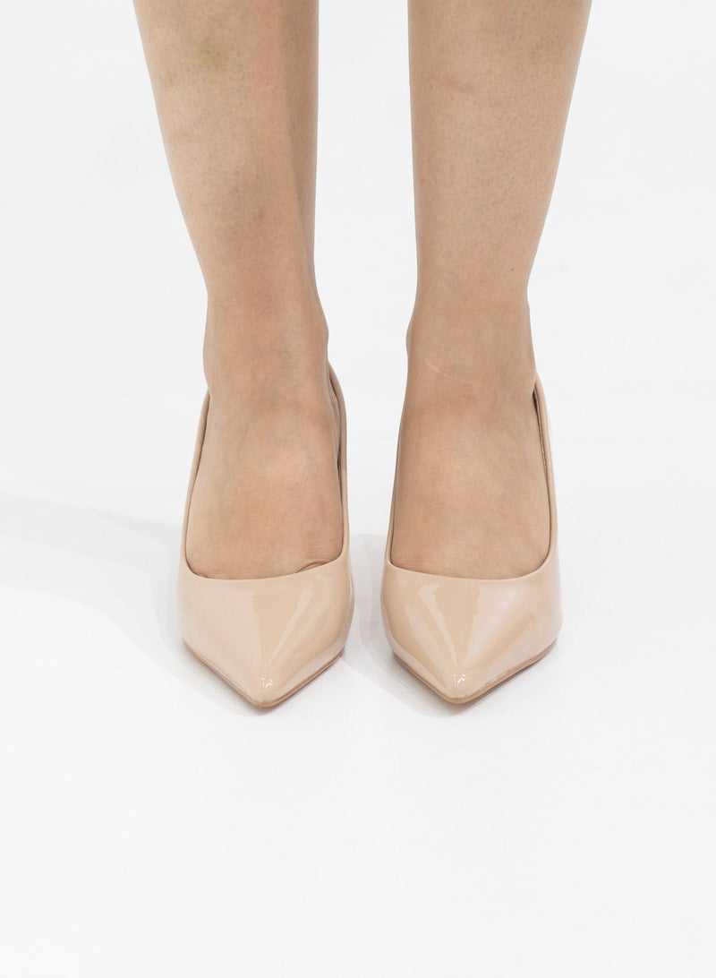 Bavisha 7cm heel pointy pat court nude
