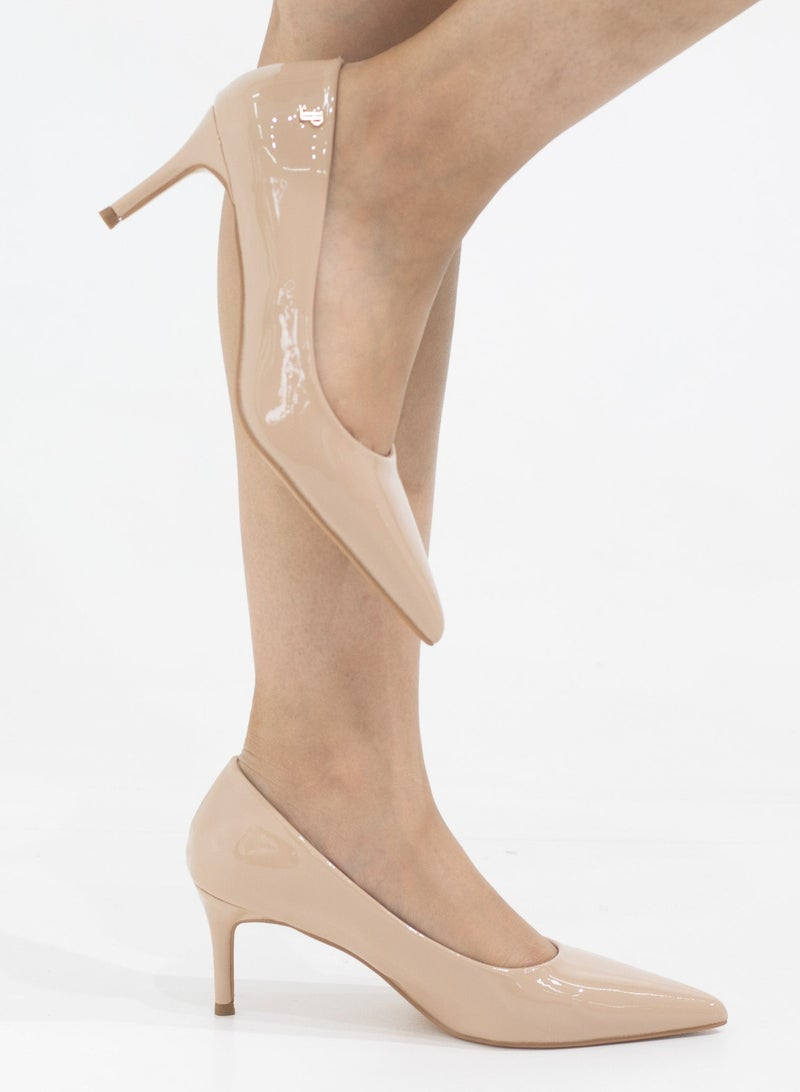 Bavisha 7cm heel pointy pat court nude