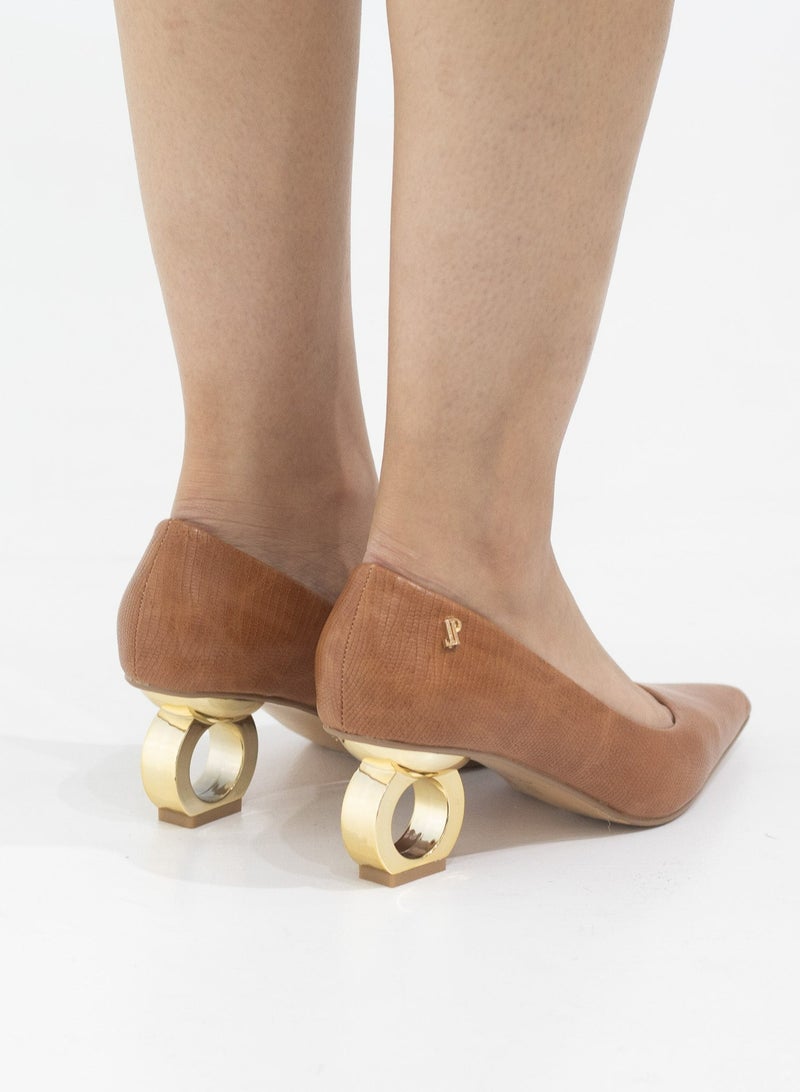 Orchid pointy court on 6cm special circle heel camel