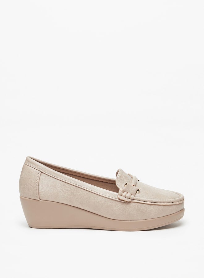 Women'S Solid Slip-On Loafers With Wedge Heels