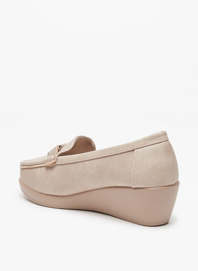 Women'S Solid Slip-On Loafers With Wedge Heels