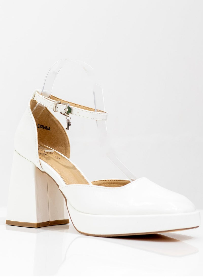 Eshana open waist pu on 9cm platform heel white