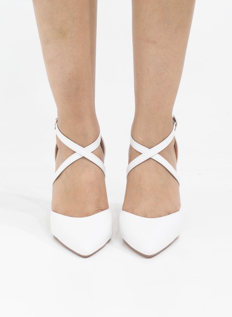 Femi cross-belts open wais 8.5cm block heel white