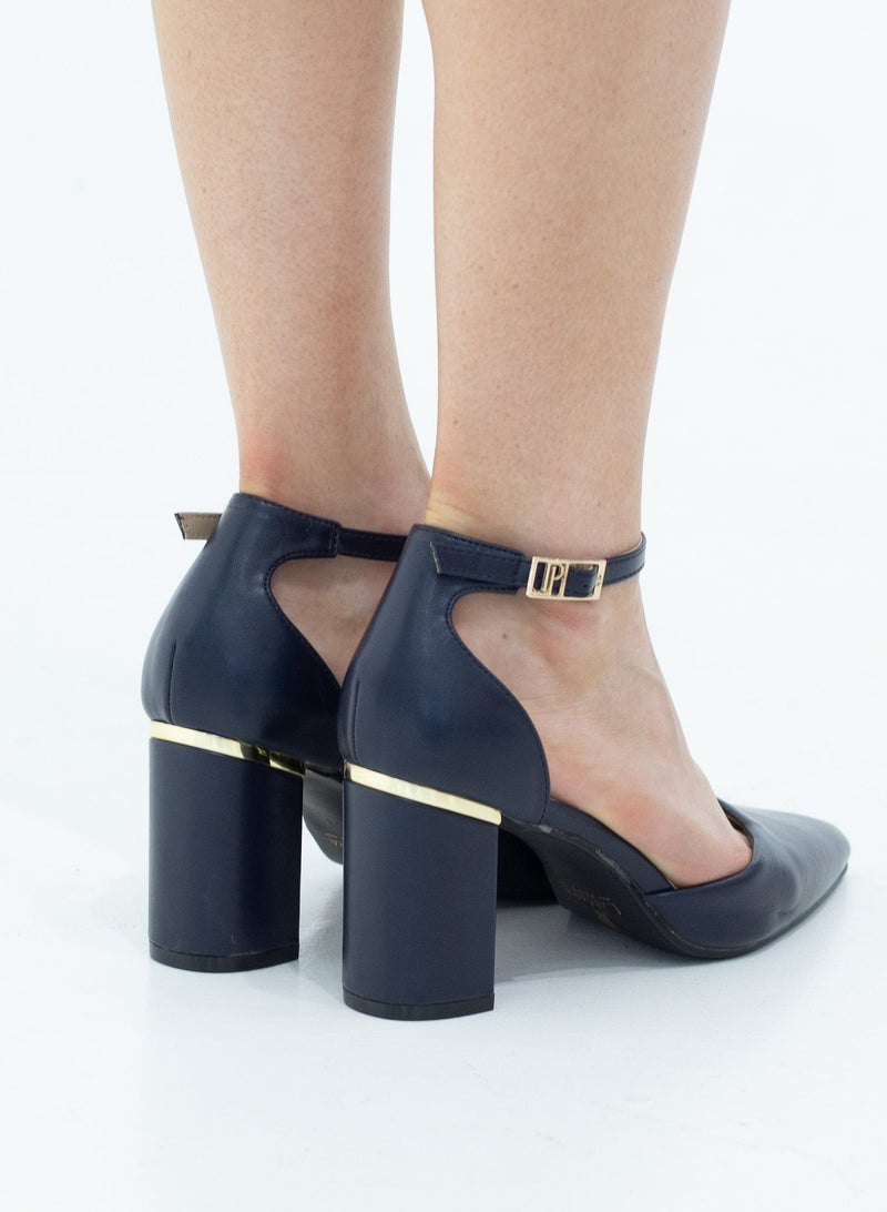 Chandri open waist block heel PU navy