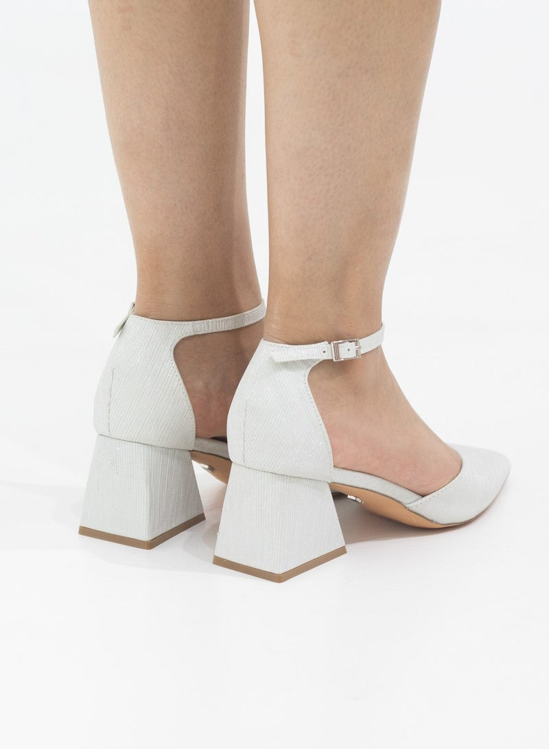 Mibala 6cm heel open waist ankle shimmer strap pointy white