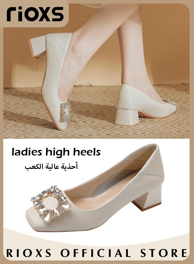 Low Heel Court Shoes with Squared-off Toe, Shiny Rhinestone Chunky Heel Shoes, Classic Versatile Closed-toe Chunky Heel Shoes with Non-slip Rubber Outsole and Soft Insole, Perfect for Elevating Your Status at Work, Parties, Interviews, Weddings and More