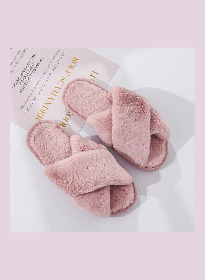 Cross Strap Flat Bedroom Slippers Pink