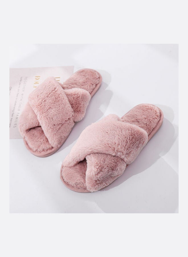 Cross Strap Flat Bedroom Slippers Pink