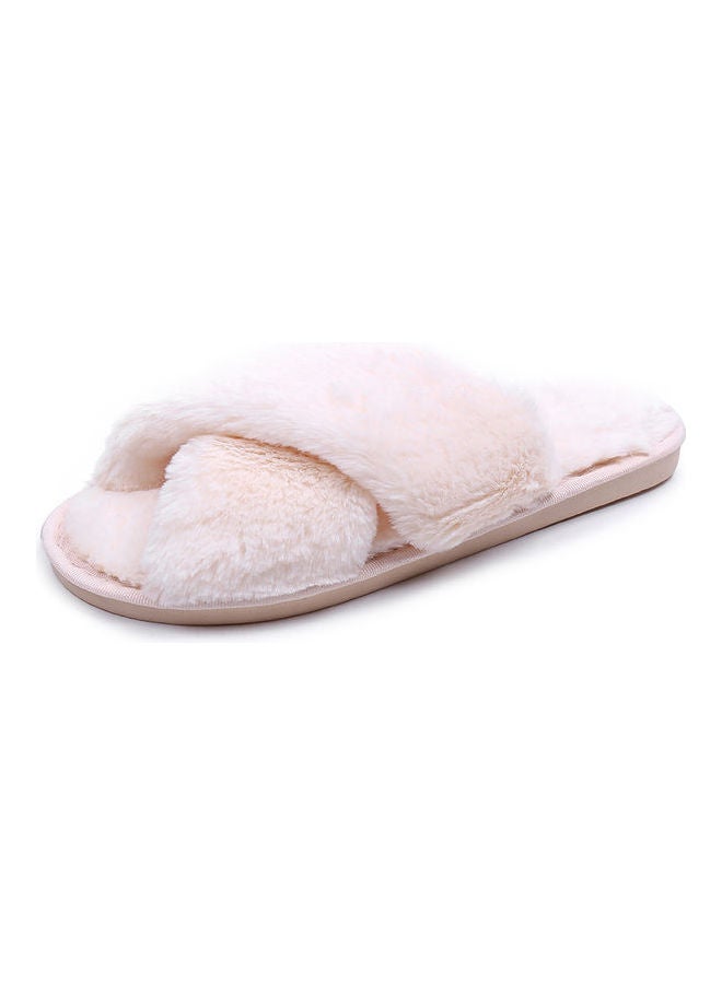 Cross Strap Flat Bedroom Slippers Beige