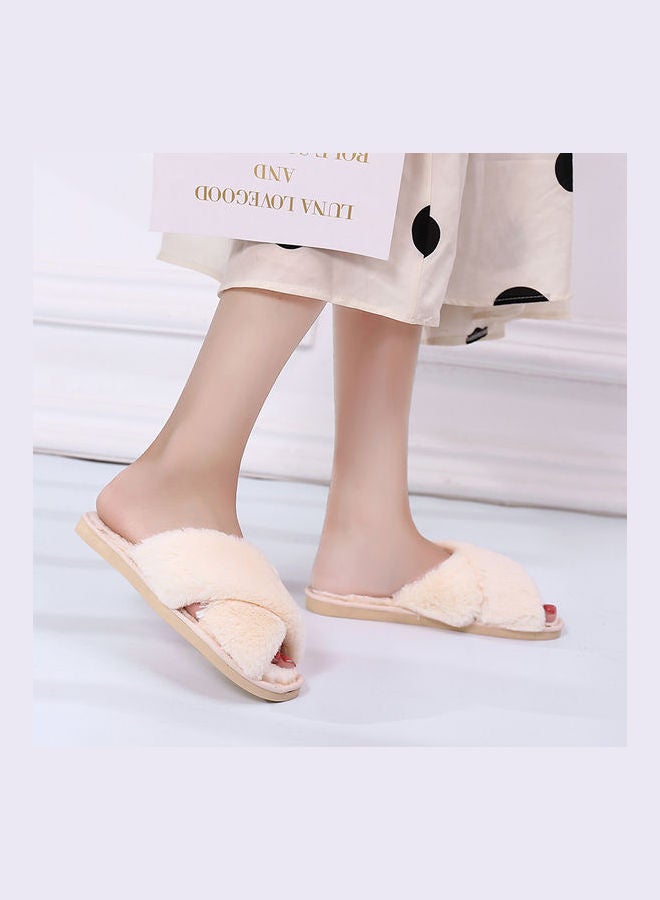 Cross Strap Flat Bedroom Slippers Beige