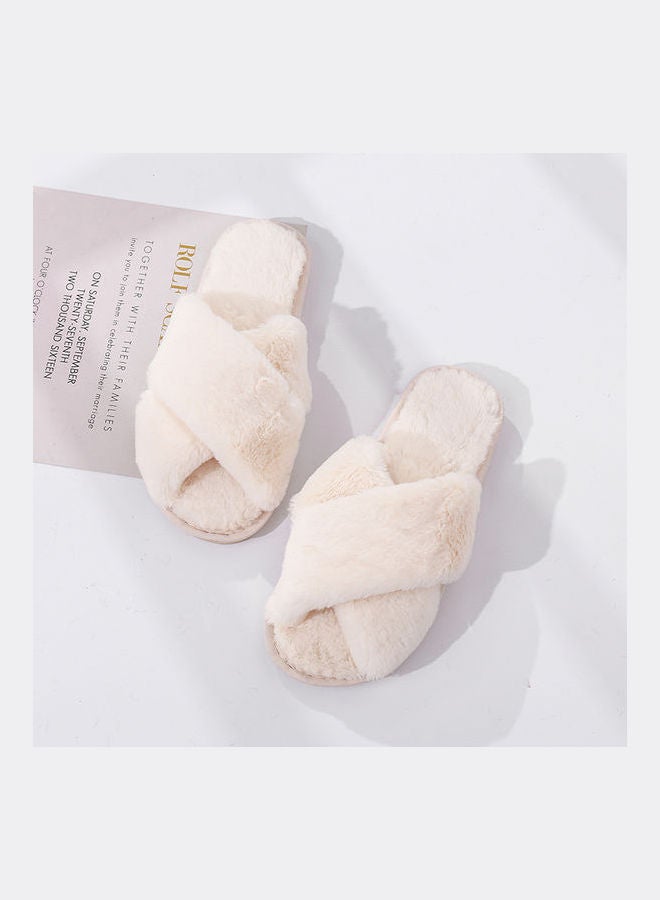 Cross Strap Flat Bedroom Slippers Beige