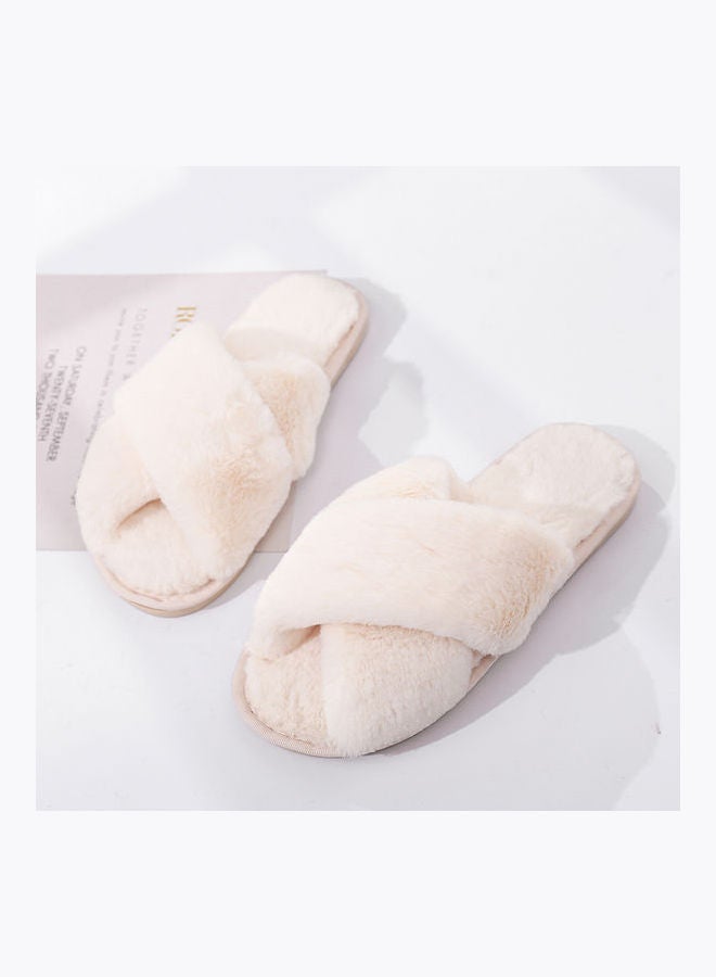 Cross Strap Flat Bedroom Slippers Beige