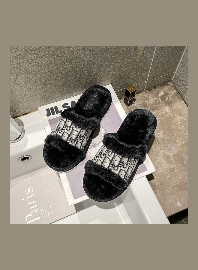 Printed Bedroom Slippers Black