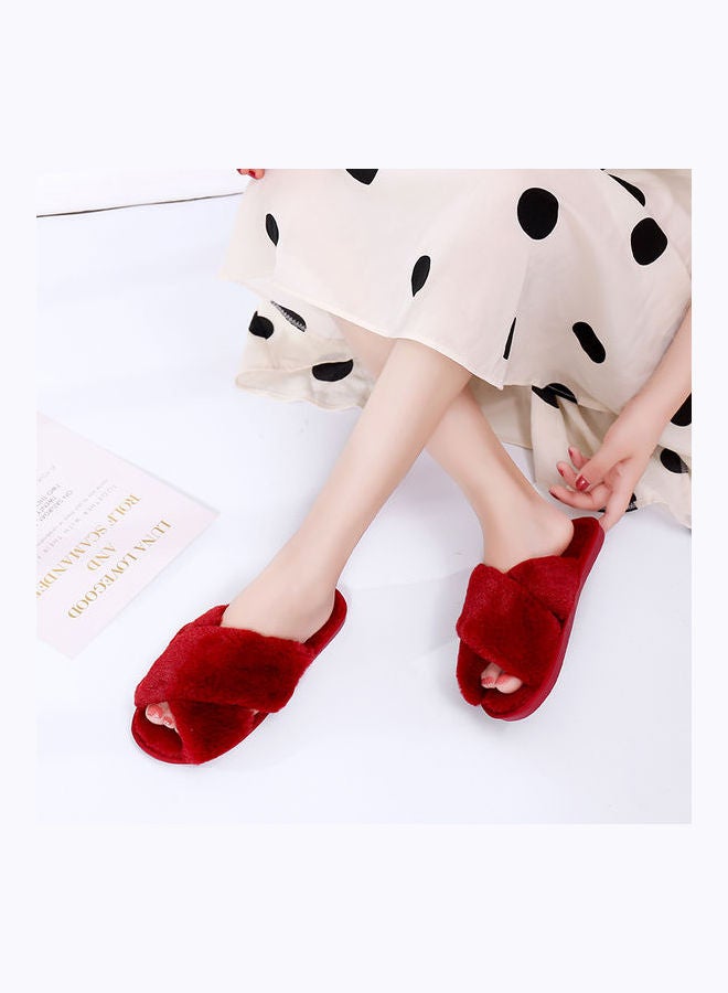 Cross Strap Flat Bedroom Slippers Red