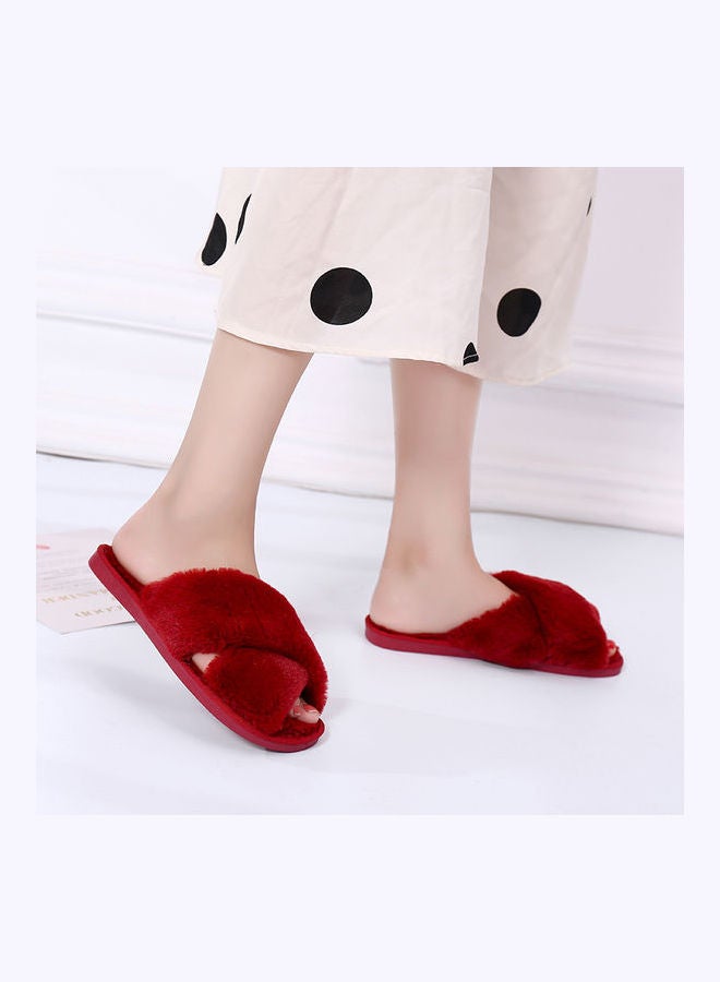 Cross Strap Flat Bedroom Slippers Red