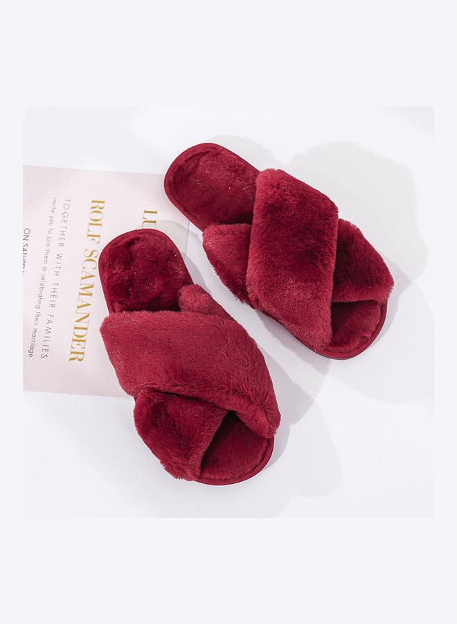 Cross Strap Flat Bedroom Slippers Red