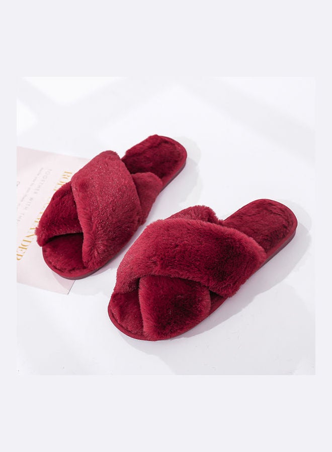 Cross Strap Flat Bedroom Slippers Red