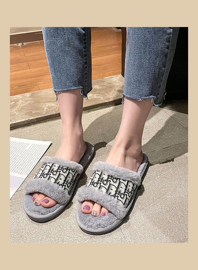 Printed Bedroom Slippers Grey