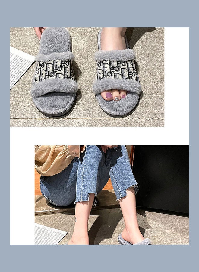 Printed Bedroom Slippers Grey